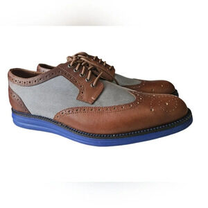 Donald J Pliner Leather Wingtip Dress Sneakers Mens Size 10.5 D Brown Gray  Blue